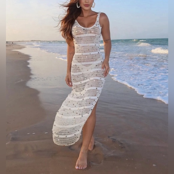 ZARA ~ Mesh Open Knit Dress with Seashells / coverup - Picture 13 of 16